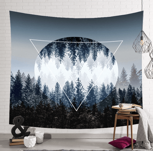 Geometric Night Forest Tapestry